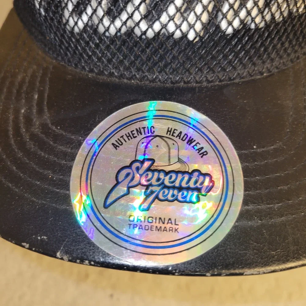 Seventy Seven Mesh Snapback Hat Black Script Logo‎ Trucker Cap Adjustable